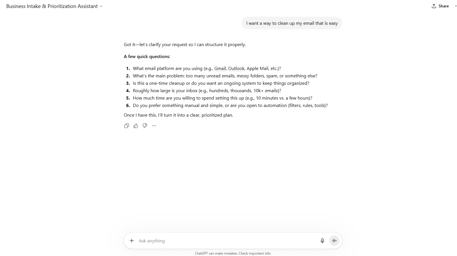 GPT asking clarifying questions.